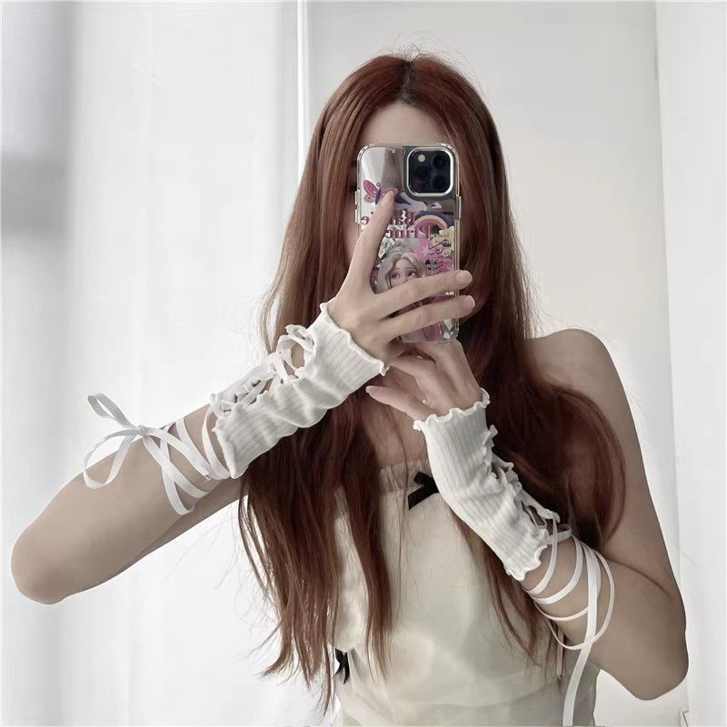 Summer Clothing Design - Women Lace‑Up Fingerless Arm Sleeves Elastic