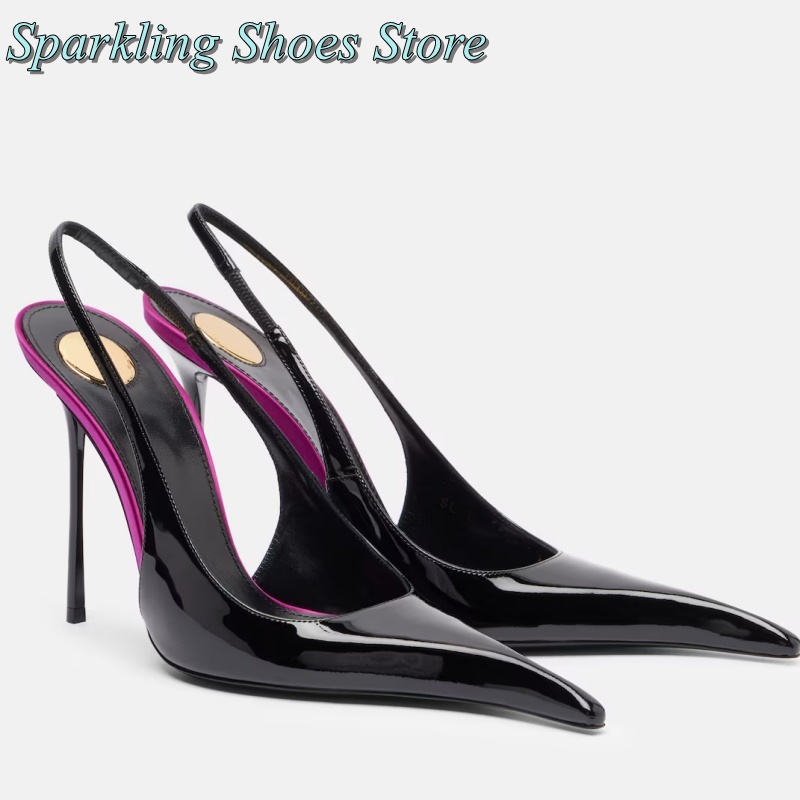 Summer Clothing Elegant - New Black Patent High Heels Patchwork