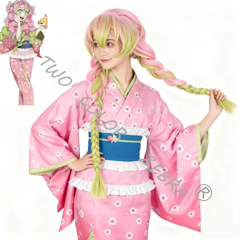 Romper Playsuit Women - A;3\v,7'd/Kanroji Mitsuri Cosplay Costume Wig Pink