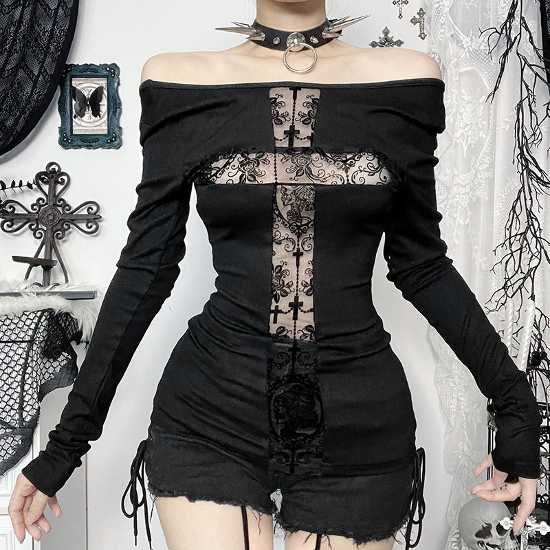 Summer Goth Clothing - Gothic T-shirt Black Long Sleeveless Sexy