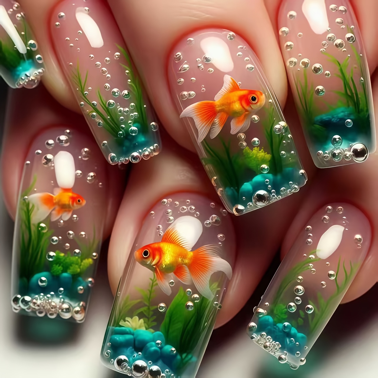 Summer Clothing Tips - 24pcs Summer Fish Tank Goldfish Nail