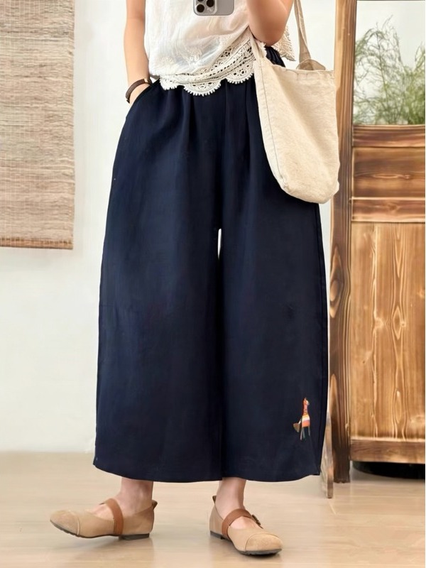 Summer Clothing Label - Retro Embroidered Casual Wide Leg Pants