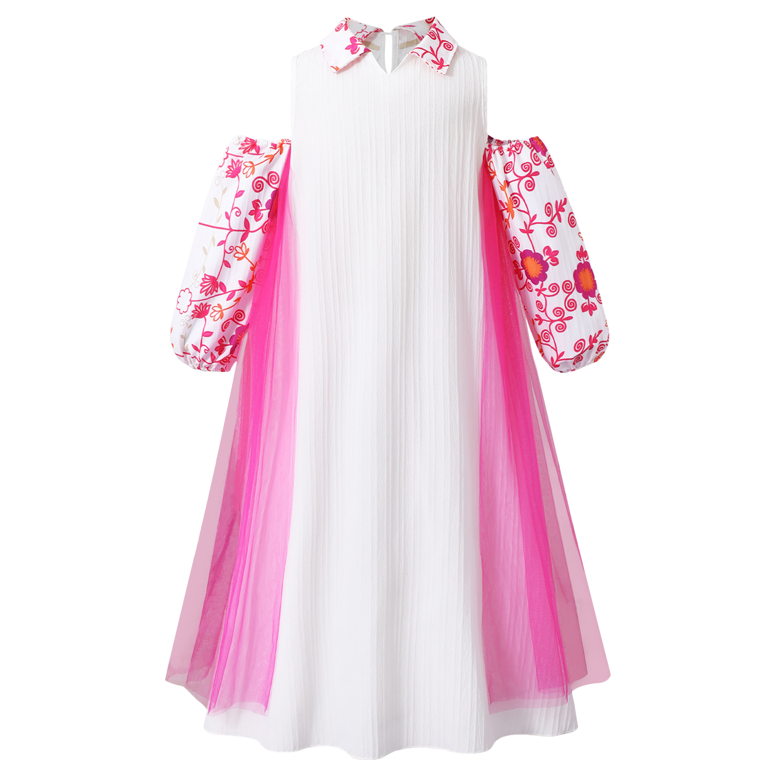 Girl Long Sleeve Mesh Patchwor - Summer Dresses Yours Clothing 评论和价格