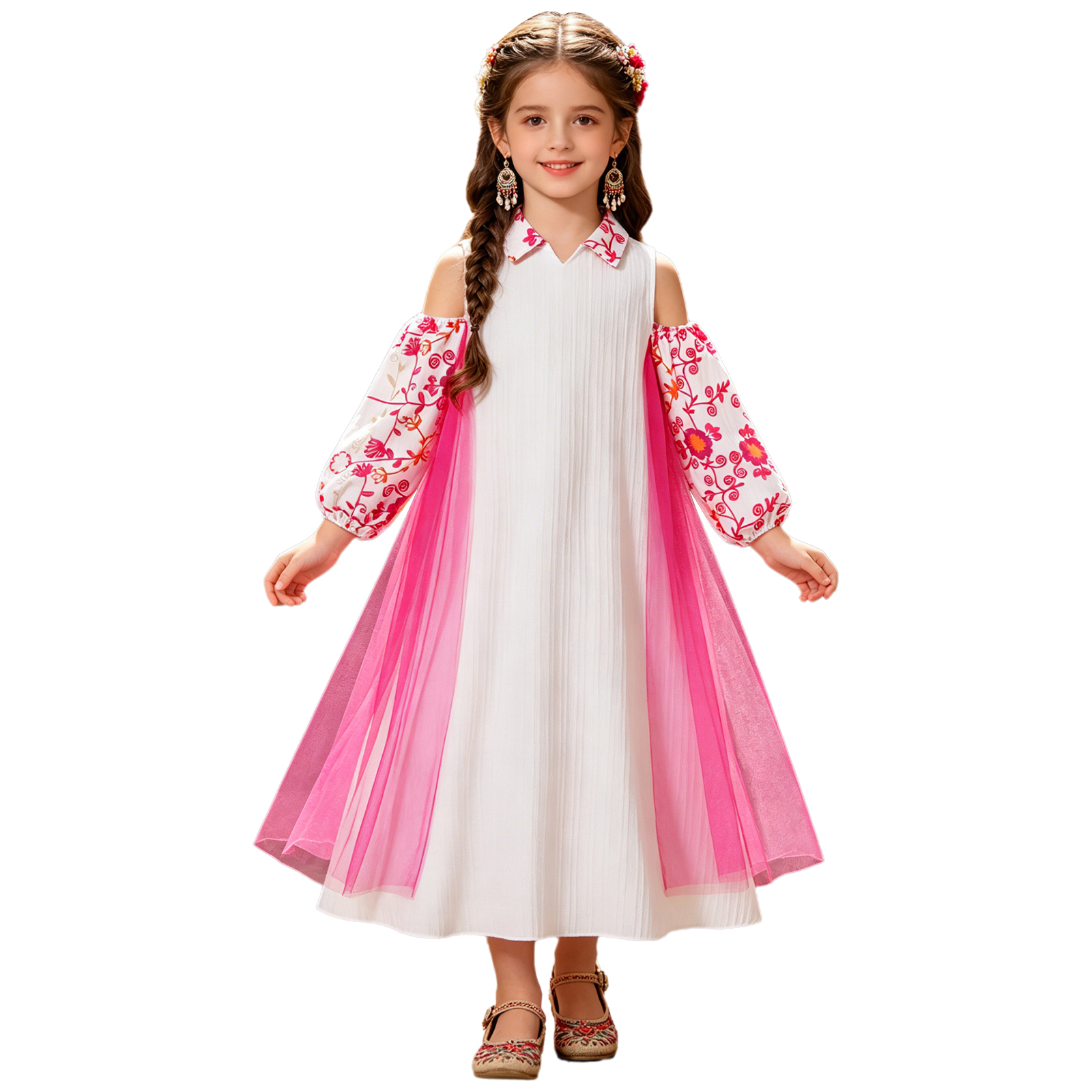 Girl Long Sleeve Mesh Patchwor - Summer Dresses Yours Clothing 评论和价格