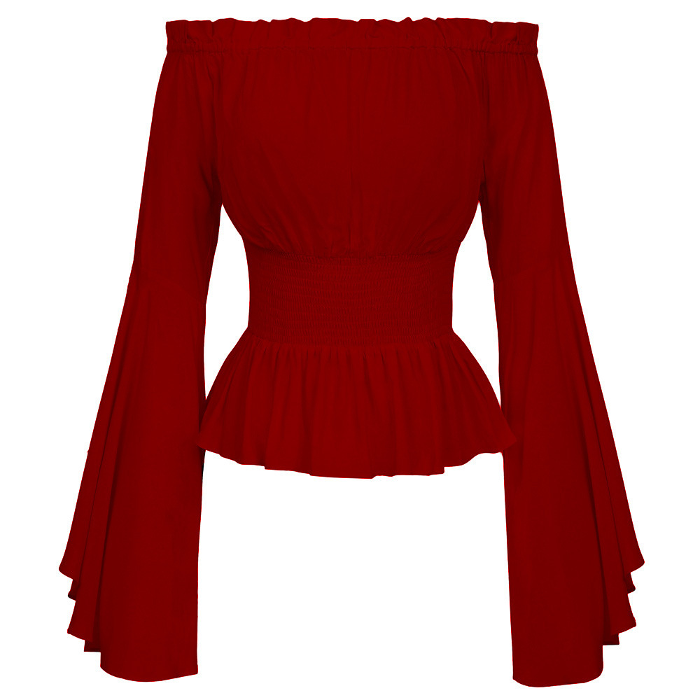 Goth Slim Shirt Flared Long Sl - Summer Renaissance Clothing 评论和价格