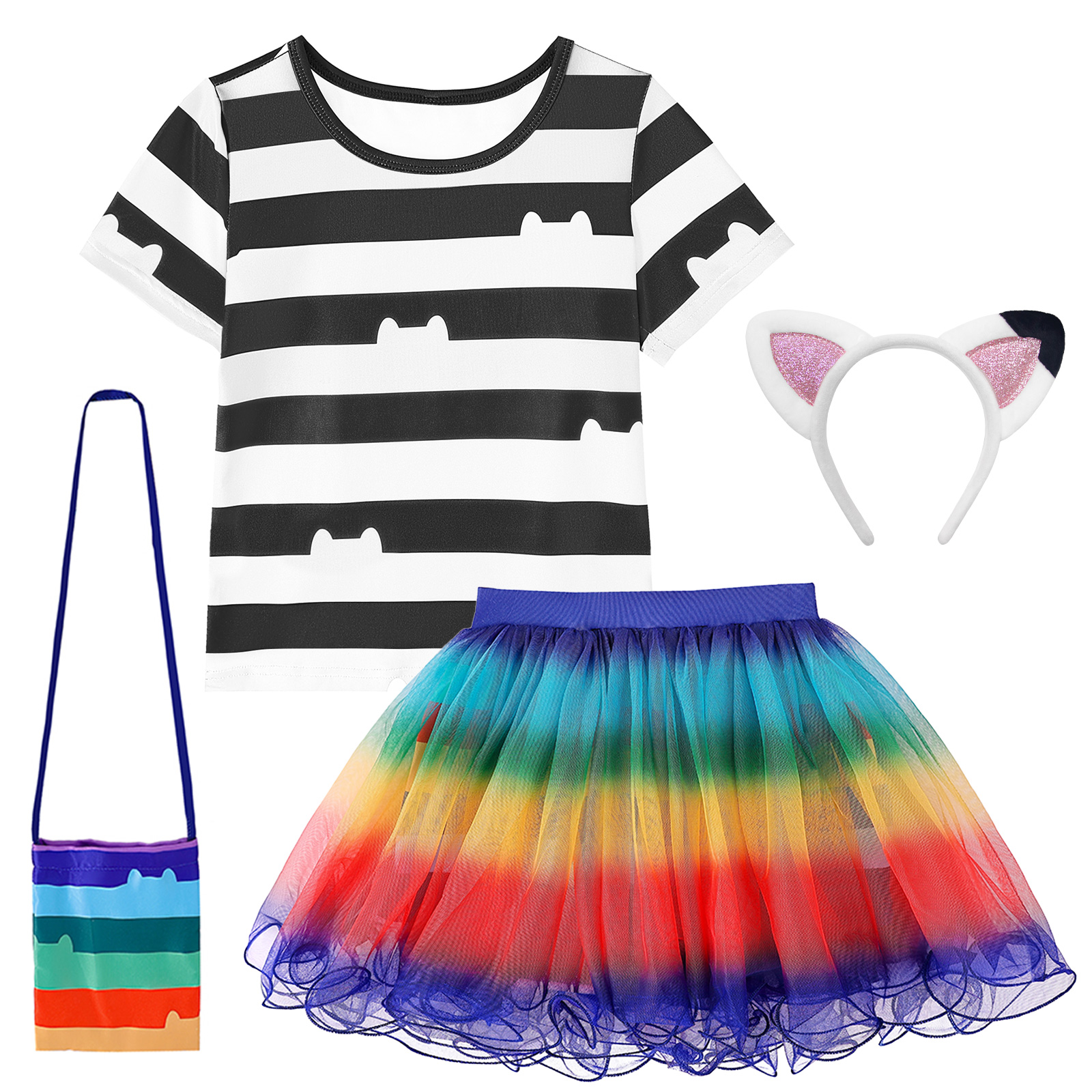 Girls Rainbow Striped T-Shirt  - Summer Kids Clothing 评论和价格