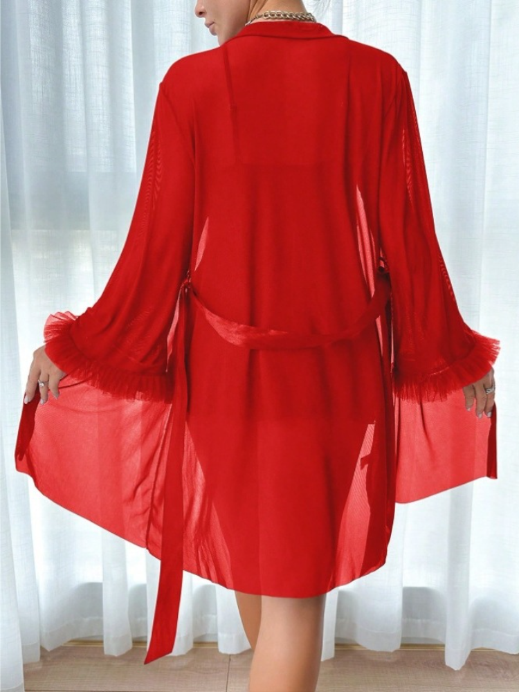 Women 3 Piece Red Sexy Lace Ro - Summer Clothing Elegant 评论和价格