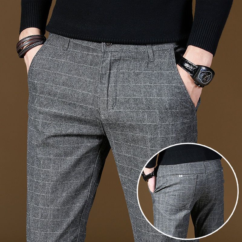 Male Suit Trousers Gray Plaid  - Summer Clothing Cheap 评论和价格