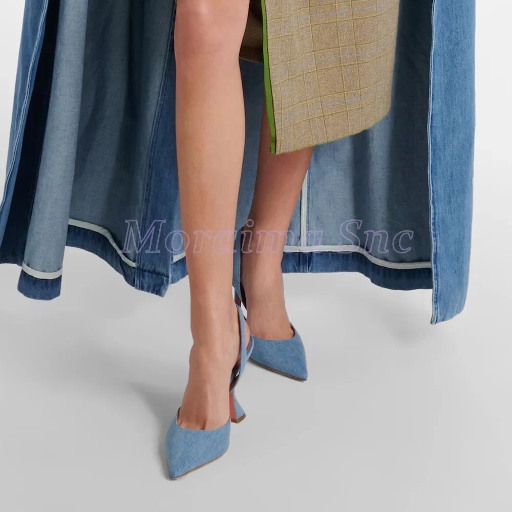 Denim Pointed Toe Sandals Wine - Summer Clothing Elegant 评论和价格