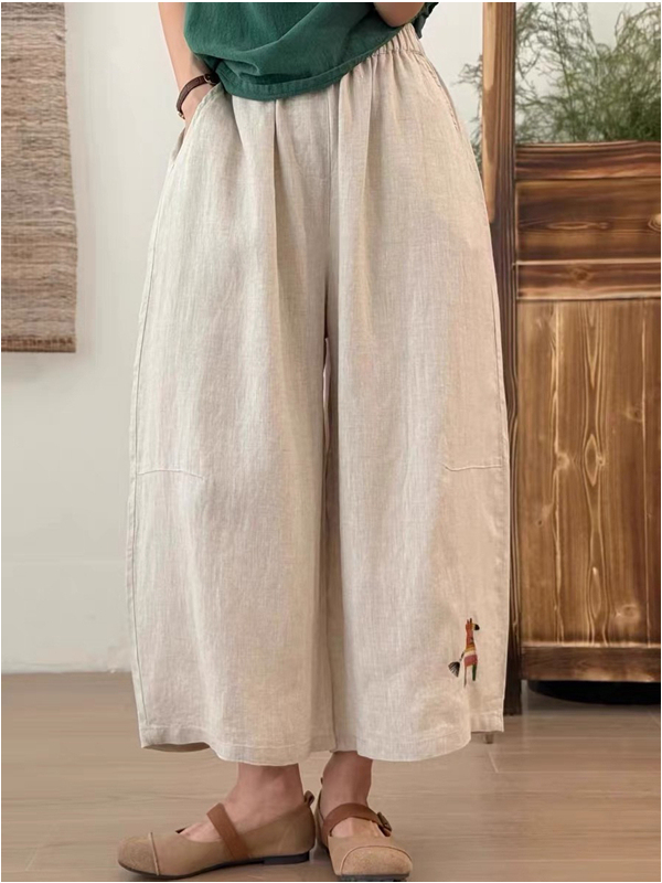 Retro Embroidered  Casual Wide - Summer Clothing Label 评论和价格