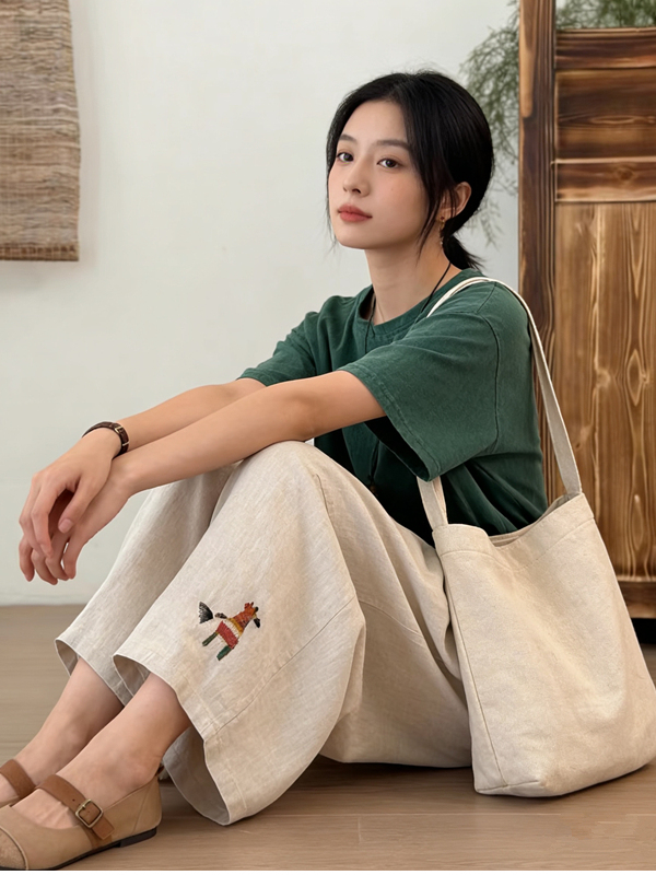 Retro Embroidered  Casual Wide - Summer Clothing Label 评论和价格