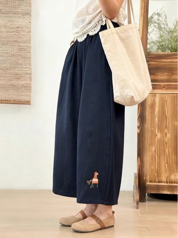 Retro Embroidered  Casual Wide - Summer Clothing Label 评论和价格