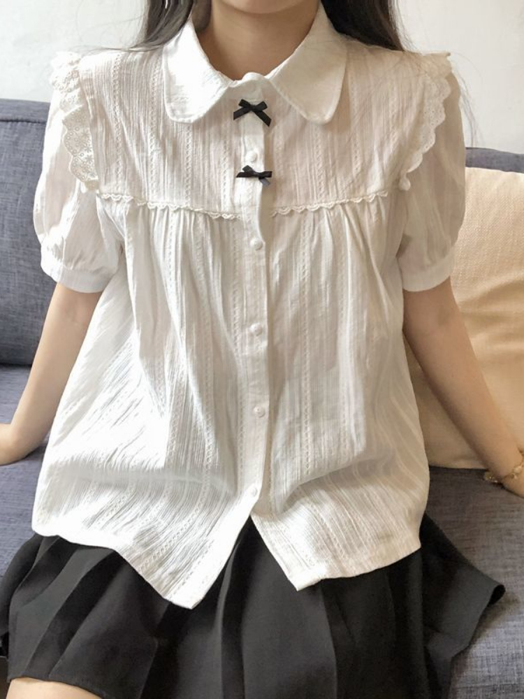 Kawaii White Lolita Lace Blous - Summer Goth Clothing 评论和价格