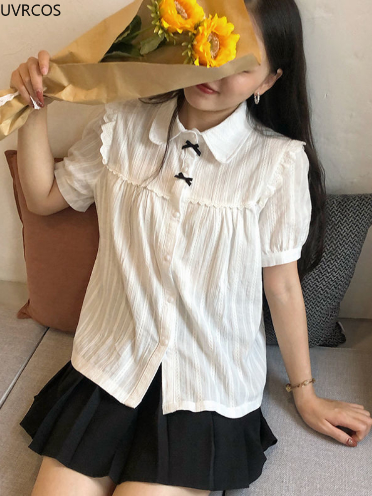 Kawaii White Lolita Lace Blous - Summer Goth Clothing 评论和价格
