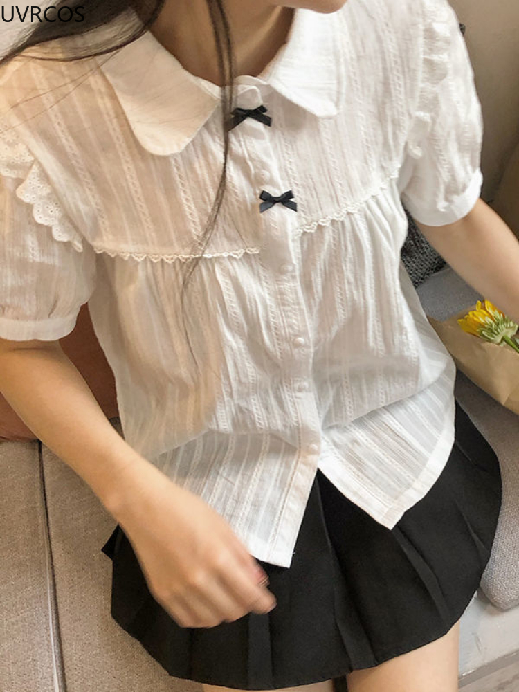 Kawaii White Lolita Lace Blous - Summer Goth Clothing 评论和价格